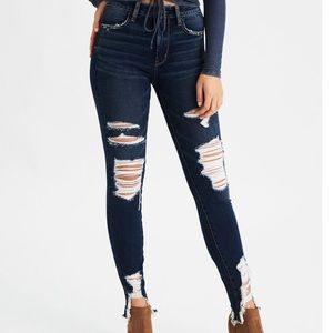 American Eagle super high rise distressed jegging